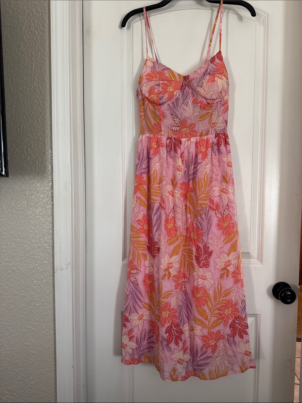 Timing Pink Floral Midi Dress with Yellow and Purple Accents